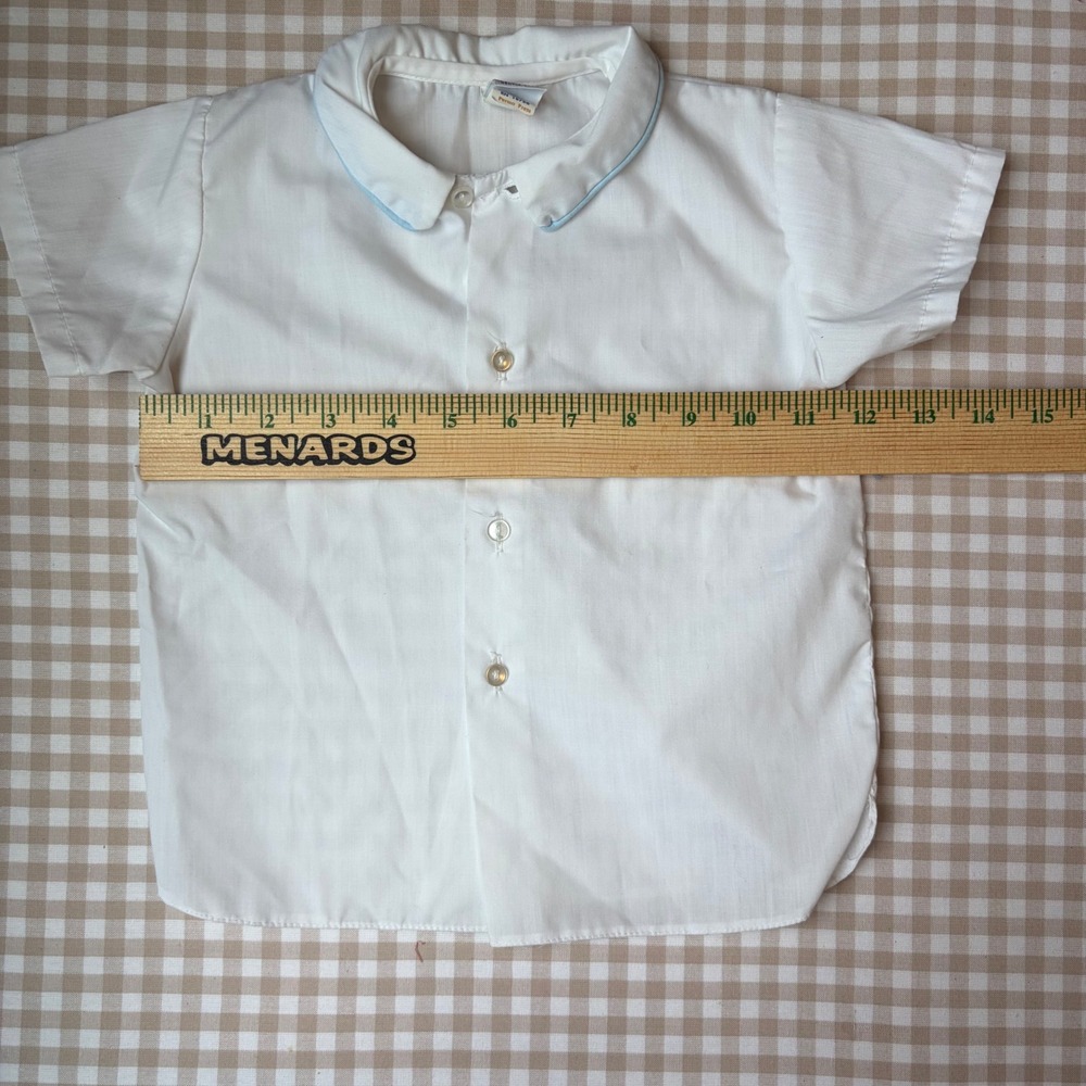 Vintage Primitive Infant/Toddler Button Front Shirt White Blue Trim Size XL